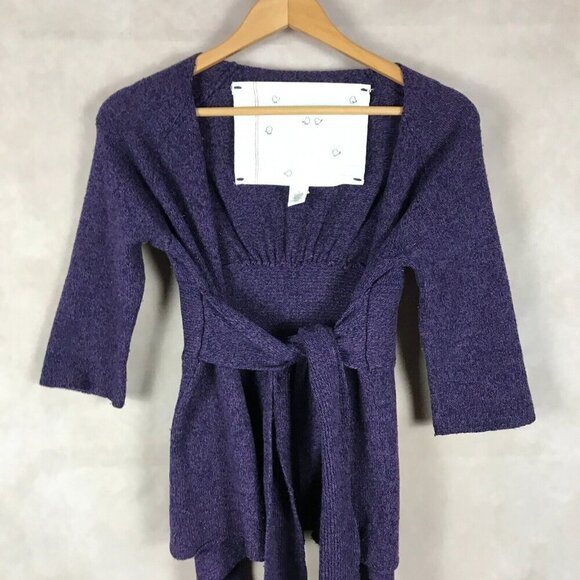 ANTHROPOLOGIE Wool Blend Wrap Sweater Purple Size SMALL - Picture 3 of 11